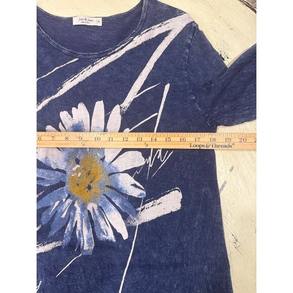 Jess & Jane M Daisy Print 3/4 Chit Chat Mineral Washed Tunic Top Art to Wear - Picture 5 of 7